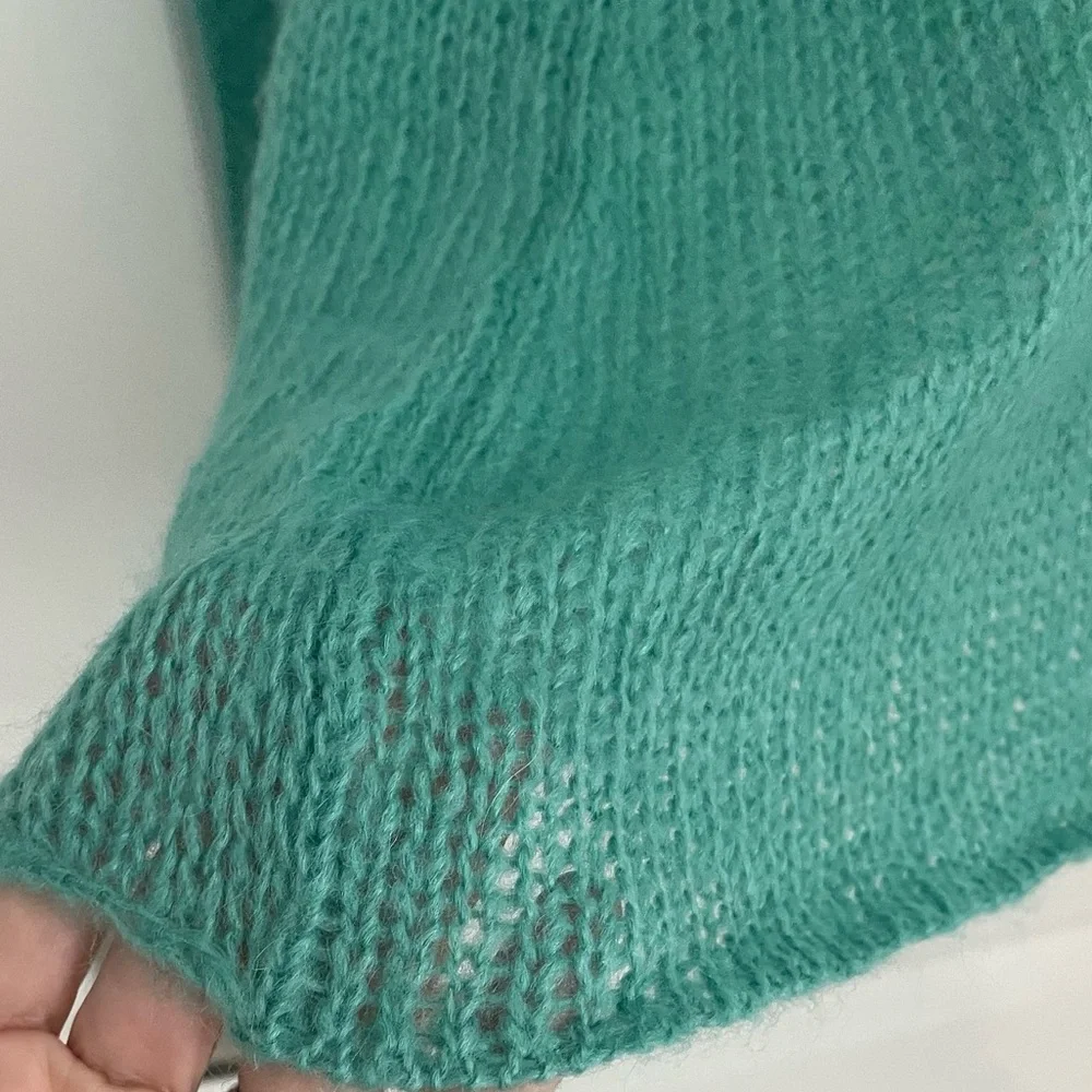Wooden Ships Seafoam Green Lightweight Airy Open Front Cardigan Mohair Wool